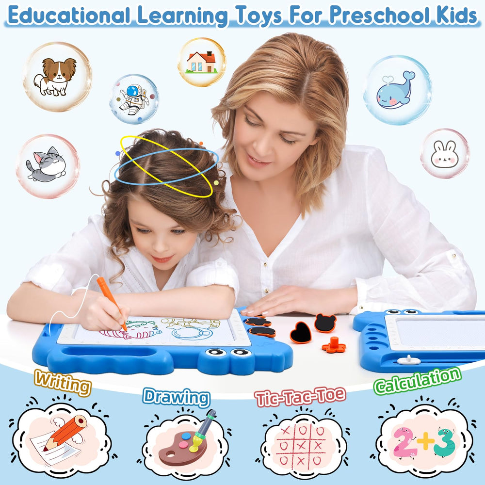 AiTuiTui magnetic drawing board color zones; bright blue-yellow-purple-green areas support color recognition.