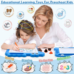 AiTuiTui magnetic drawing board color zones; bright blue-yellow-purple-green areas support color recognition.