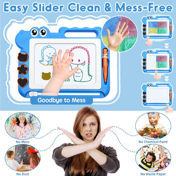AiTuiTui magnetic drawing board sliding eraser; quick clean starts for fresh doodles.