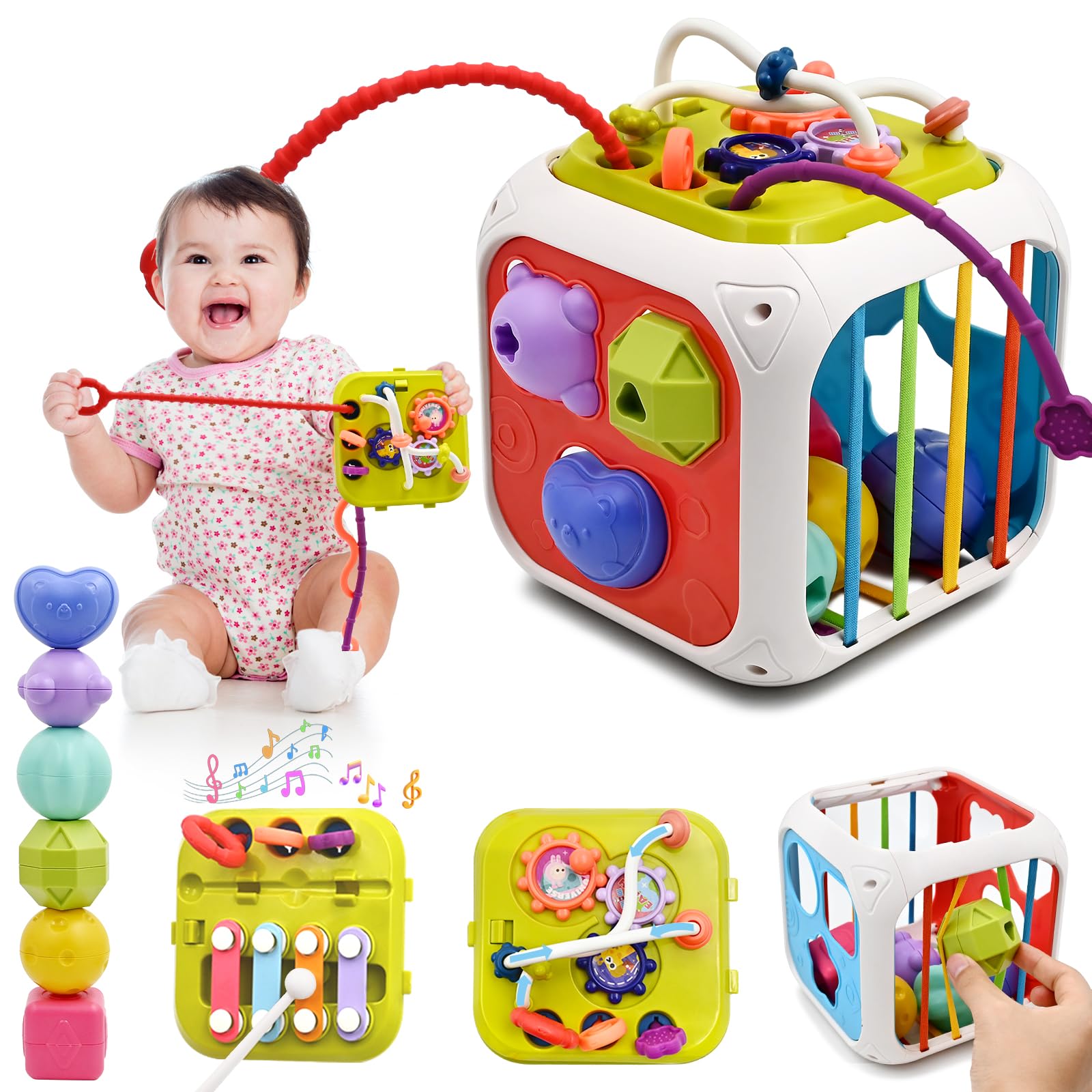 AiTuiTui sensory cube with sensory box for tactile exploration and curiosity in toddlers.
