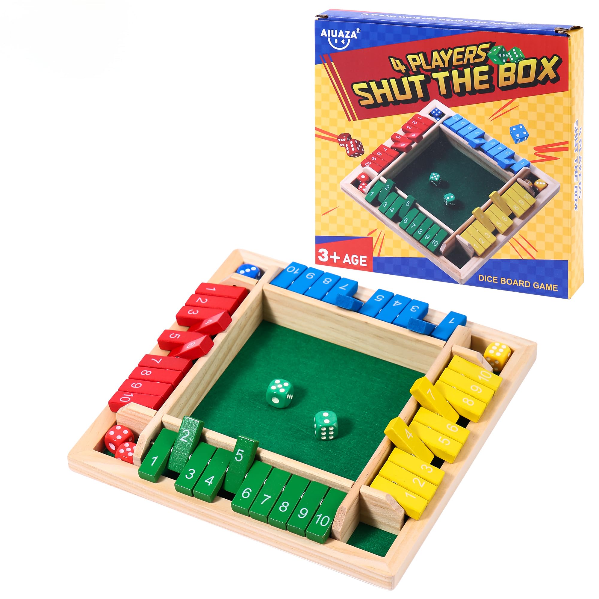 AIUAZA Shut The Box on natural hardwood board for family play.