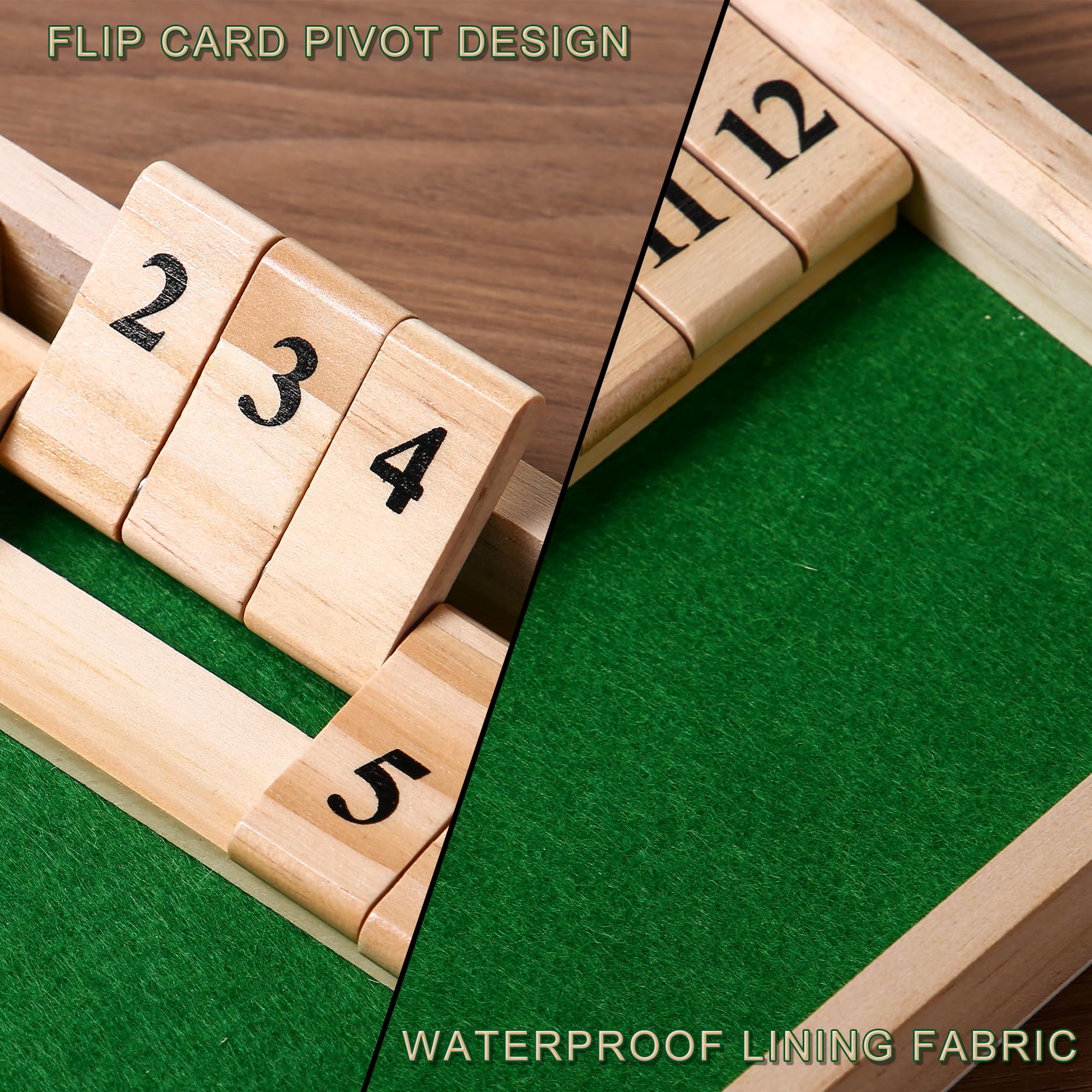 AIUAZA Shut The Box green felt surface with premium tactile feel.