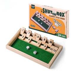 AIUAZA Shut The Box wooden board with dice for portable family fun.