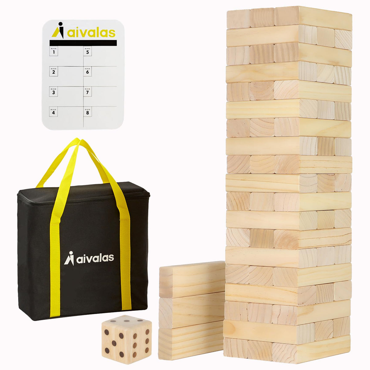 Aivalas Tumble Tower 60pcs blocks ready for stacking and family fun