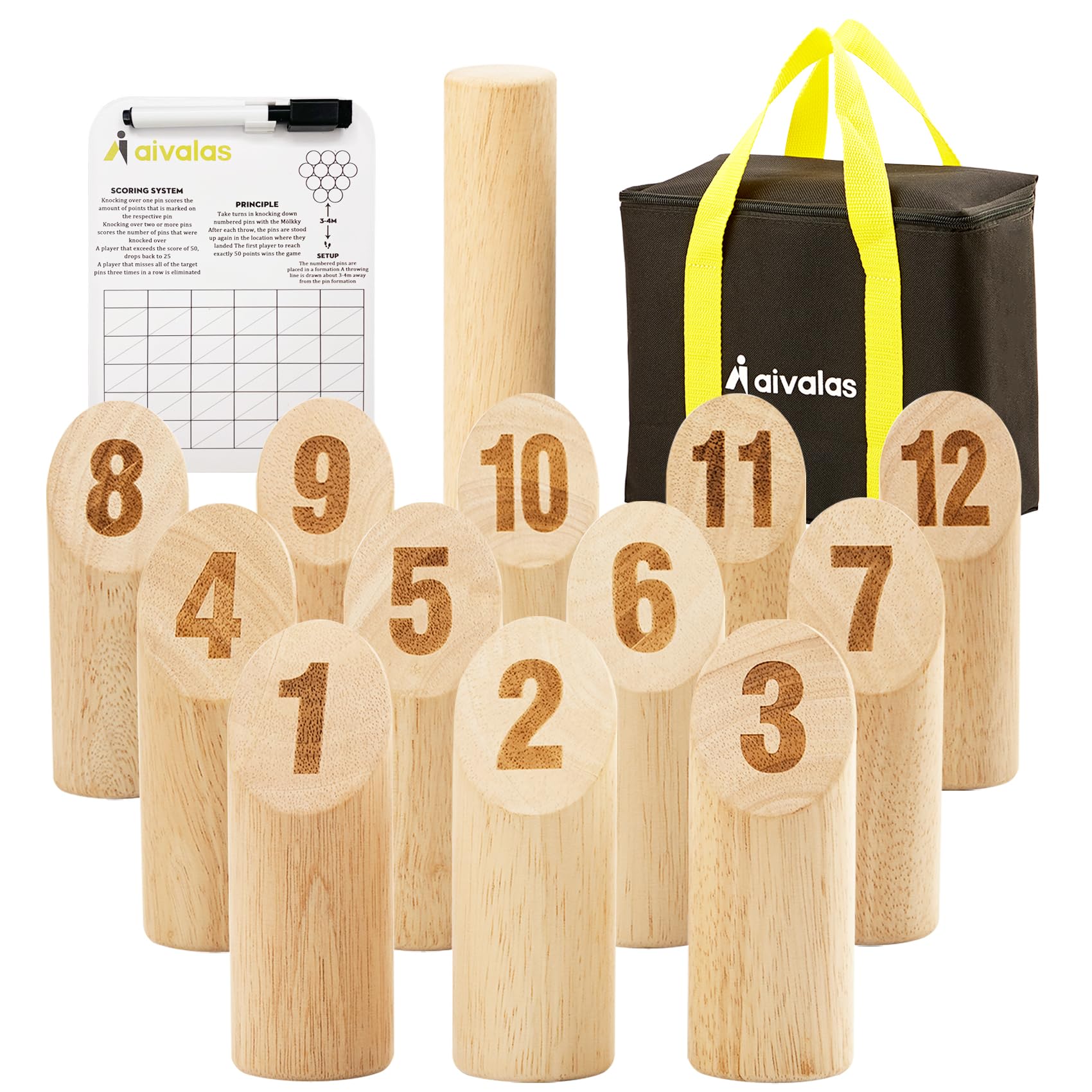 Aivalas wooden tossing game set with 12 blocks for backyard fun and friendly competition.
