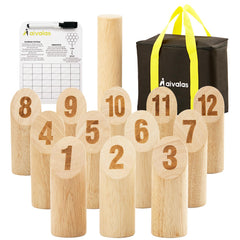 Aivalas wooden tossing game set with 12 blocks for backyard fun and friendly competition.