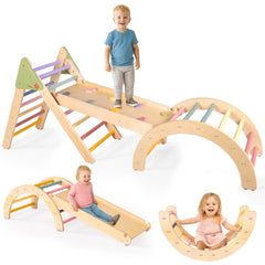 aiwo 7-in-1 Pikler triangle ladder provides a sturdy frame for safe toddler climbing