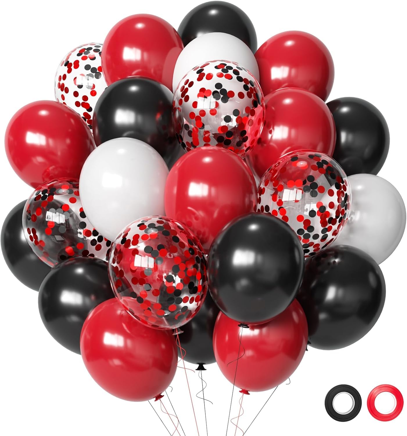 Aiwolf red-black-white balloons arranged for bold 12-inch decor ideal for celebrations.