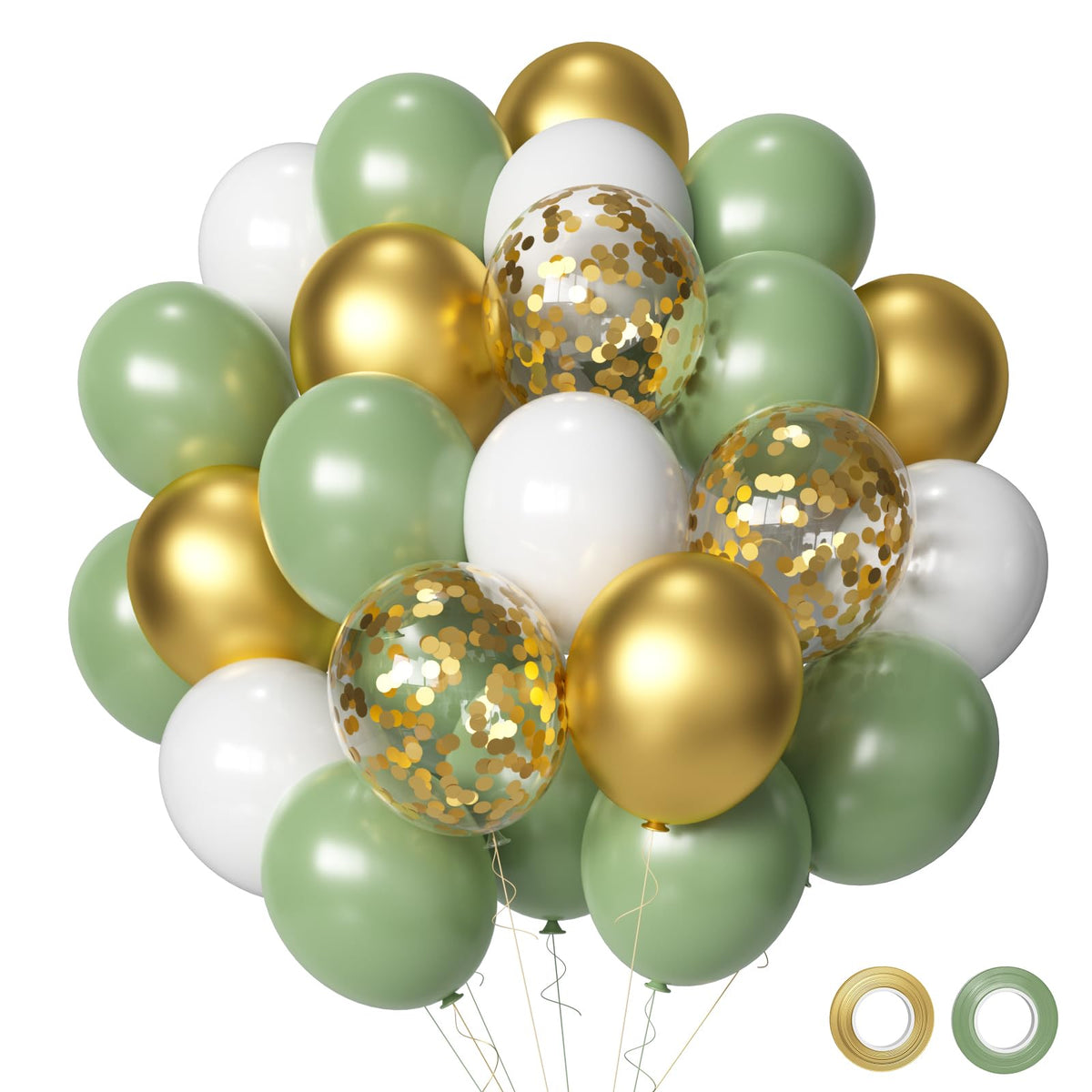 Aiwolf sage green and gold confetti balloons pack hero for elegant celebrations.