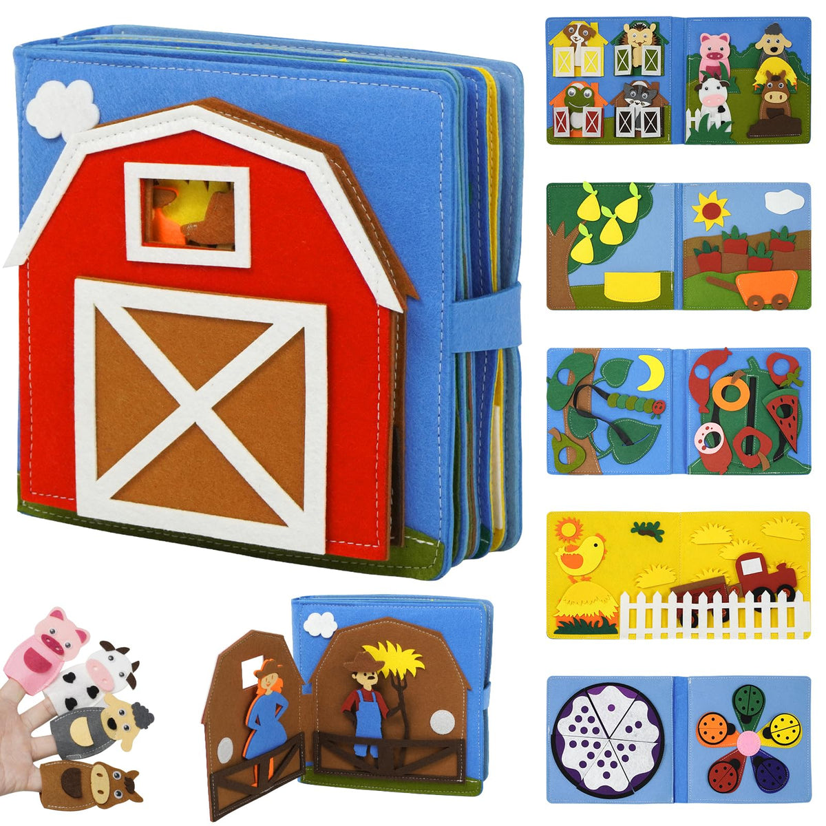 AIXMEET Montessori Busy Book farm scene promotes imaginative play and fine motor development