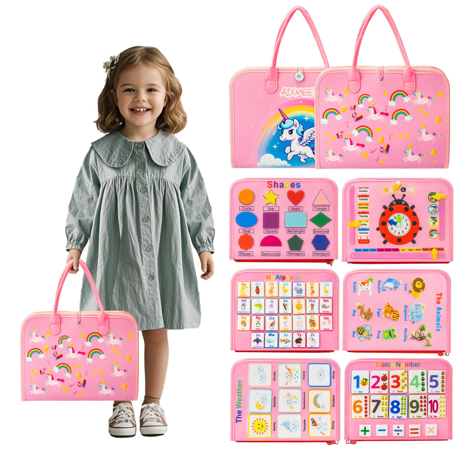 AIXMEET Busy Board zipper activity boosts fine motor skills during travel.