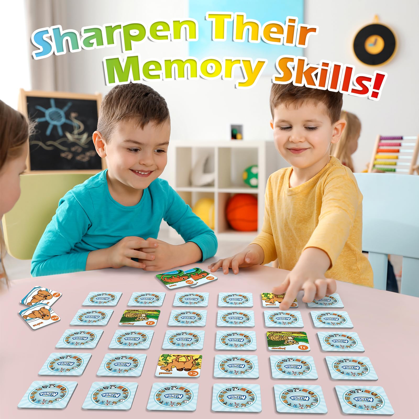 Aizweb ABC memory game tiles featuring colorful letters to boost recognition and focus.