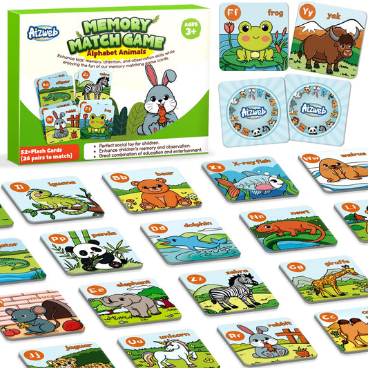 Aizweb Alphabet Match Game cards with bright letters for memory matching fun.