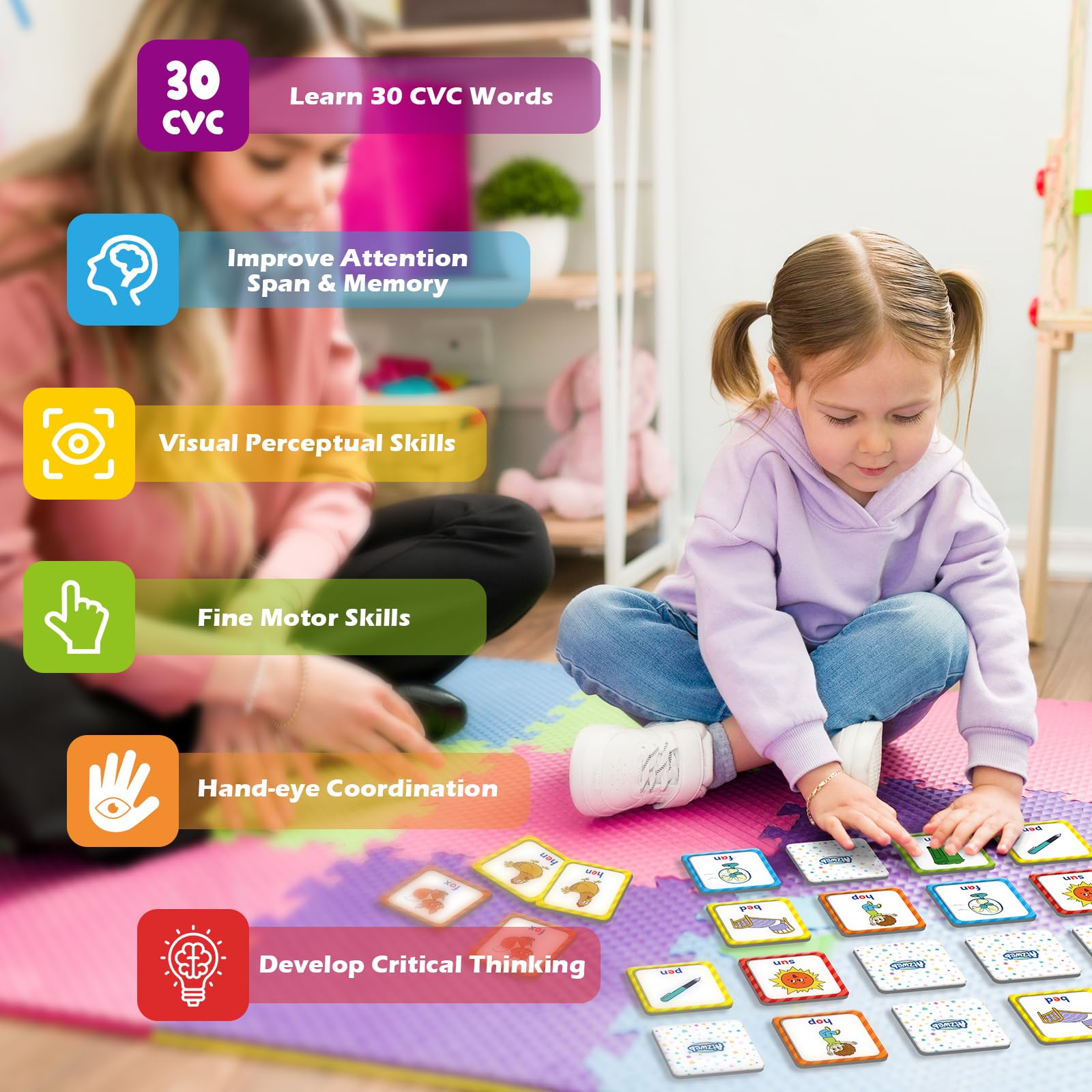 Aizweb CVC Word Match Game: colorful cards capture attention and engage young learners.