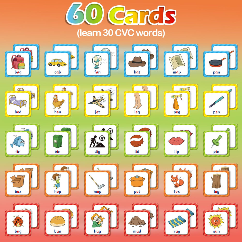 Aizweb CVC Word Match Game: flip cards to find matches and reinforce phonics skills.