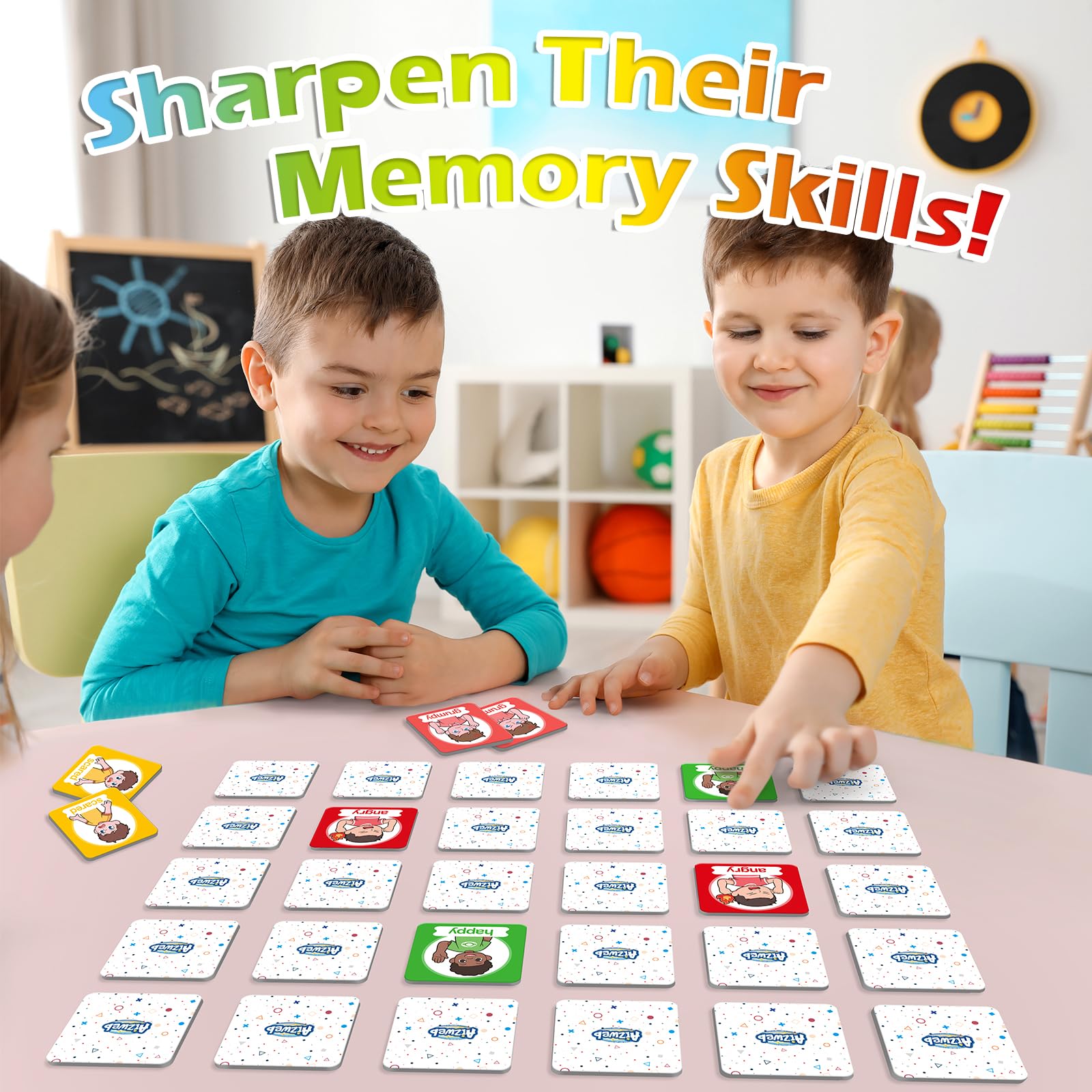 Colorful illustrations on Aizweb cards aid visual focus and emotion recognition.