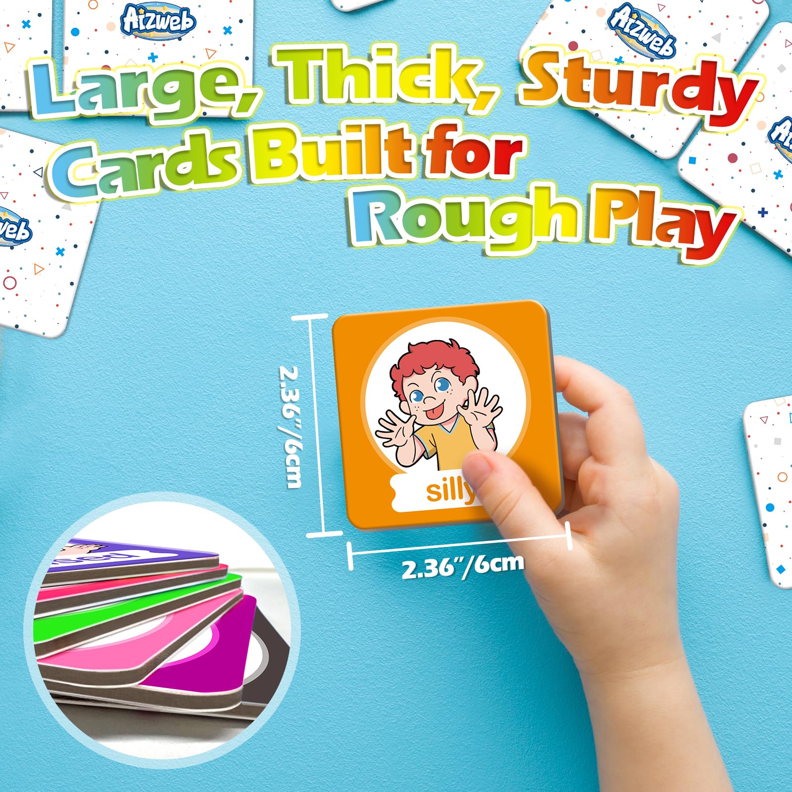 Durable thick cardboard tiles with rounded edges for rough play.