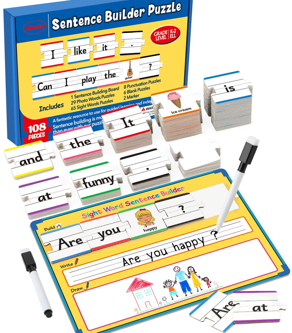 Aizweb sentence-building puzzles—108-piece set boosts early reading and sentence fluency.