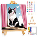 Ajepon cat paint by number kit frame ready for hanging and display.