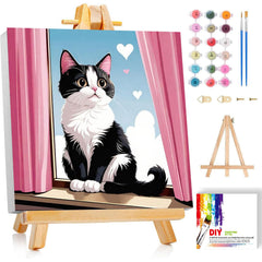 Ajepon cat paint by number kit frame ready for hanging and display.
