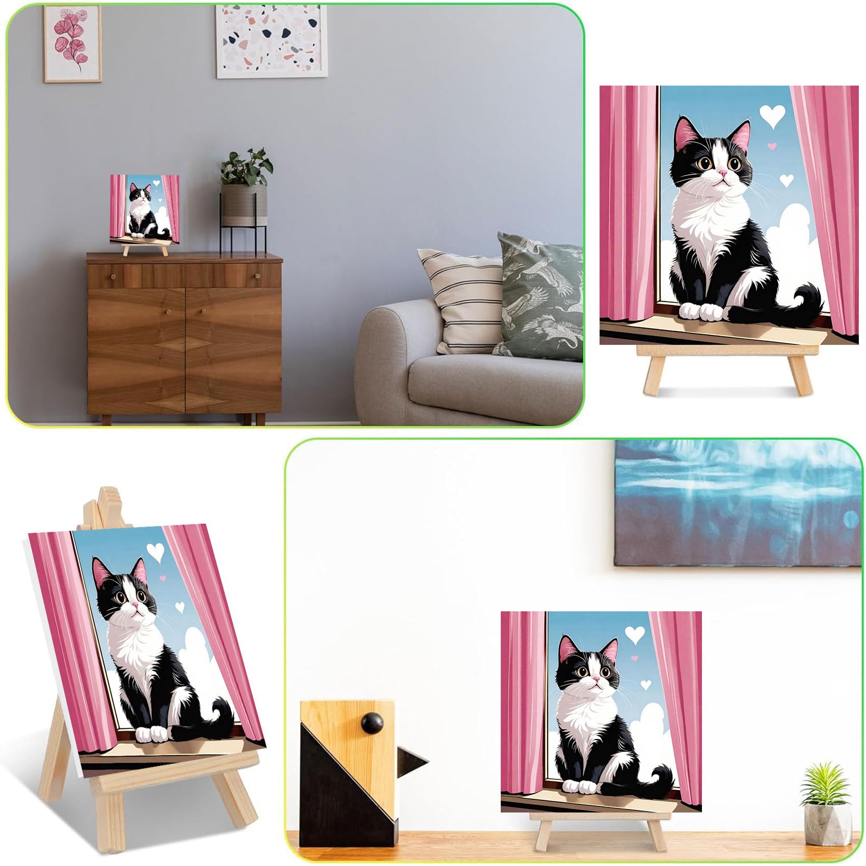 Ajepon finished cat painting on display ready for gift or decor.
