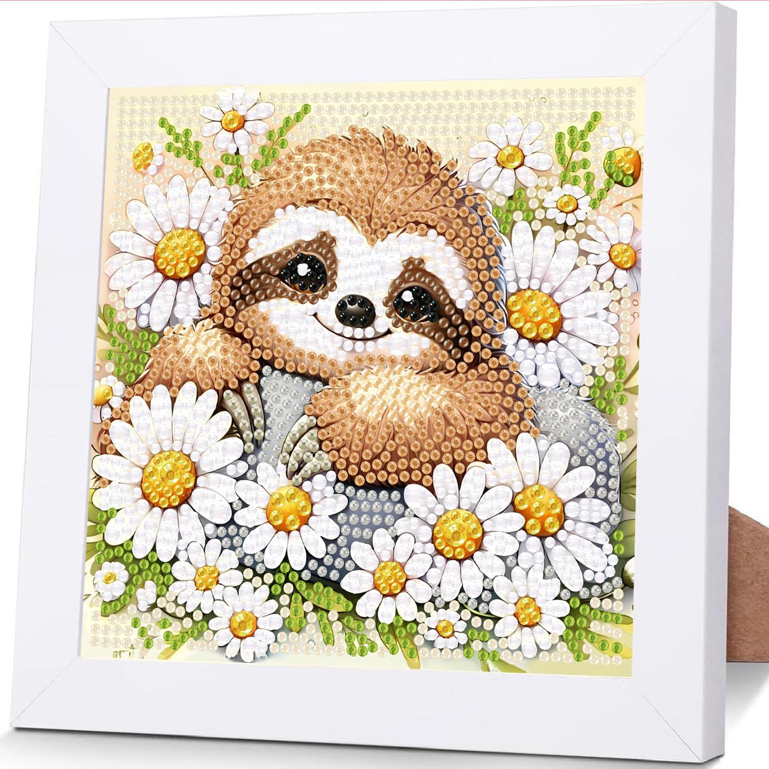 Ajepon Sloth Diamond Art Kit with frame, ideal for kids to proudly display their sparkle.