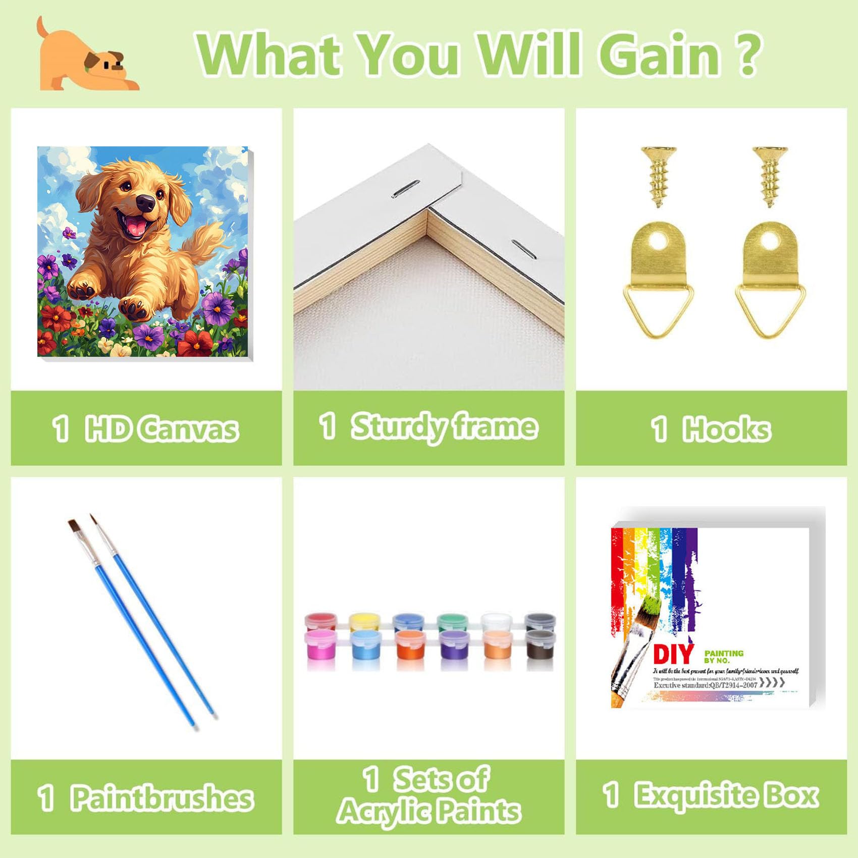 Ajepon wooden easel included for easy display of dog art.