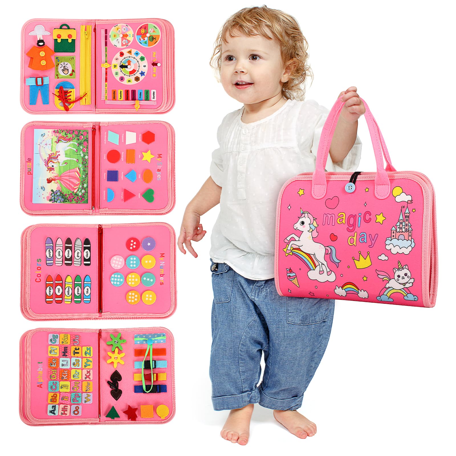AJsupojouet busy board zipper detail promotes fine motor play on the go