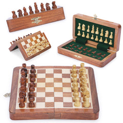 Ajuny magnetic travel chess board showing secure pieces for on the go play