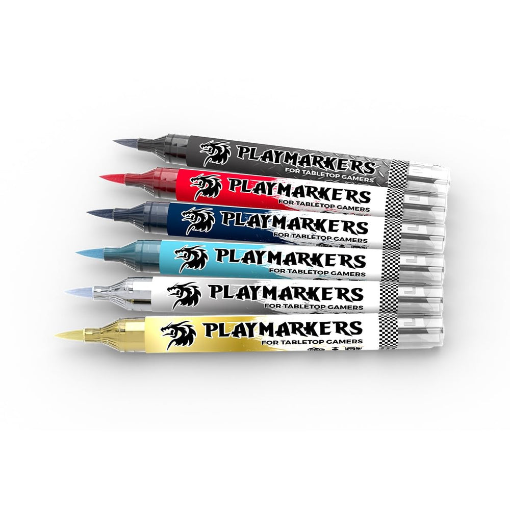 AK Interactive Playmarkers Space Knight 6x color swatches showing vibrant metallic tones for armor and details.