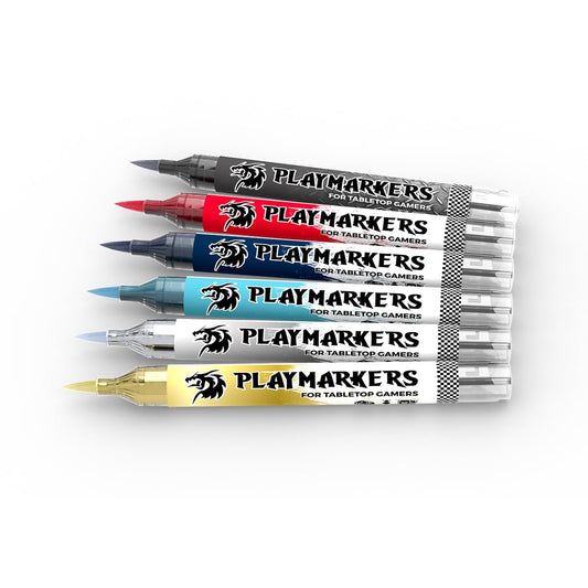 AK Interactive Playmarkers Space Knight 6x color swatches showing vibrant metallic tones for armor and details.