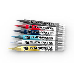 AK Interactive Playmarkers Space Knight 6x color swatches showing vibrant metallic tones for armor and details.