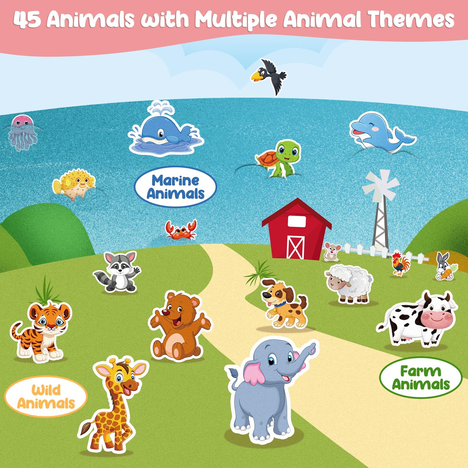 AKAYOK 90-piece felt set; durable, colorful characters spark interactive classroom activities.