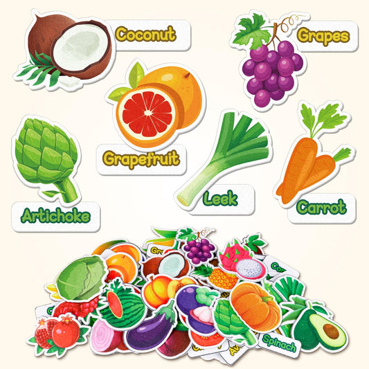 AKAYOK felt board set with 90 fruits and vegetables for interactive learning