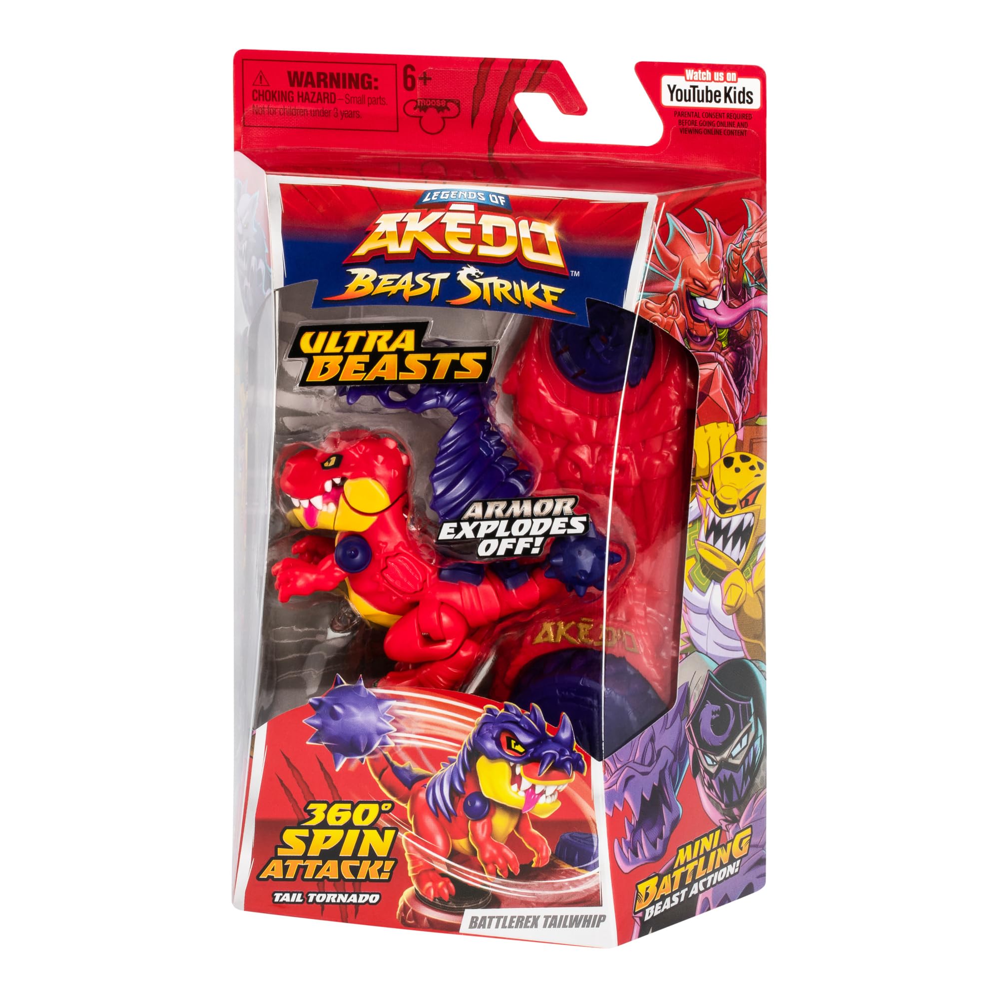 Akedo Battlerex Tailwhip collection display showcases key figures.