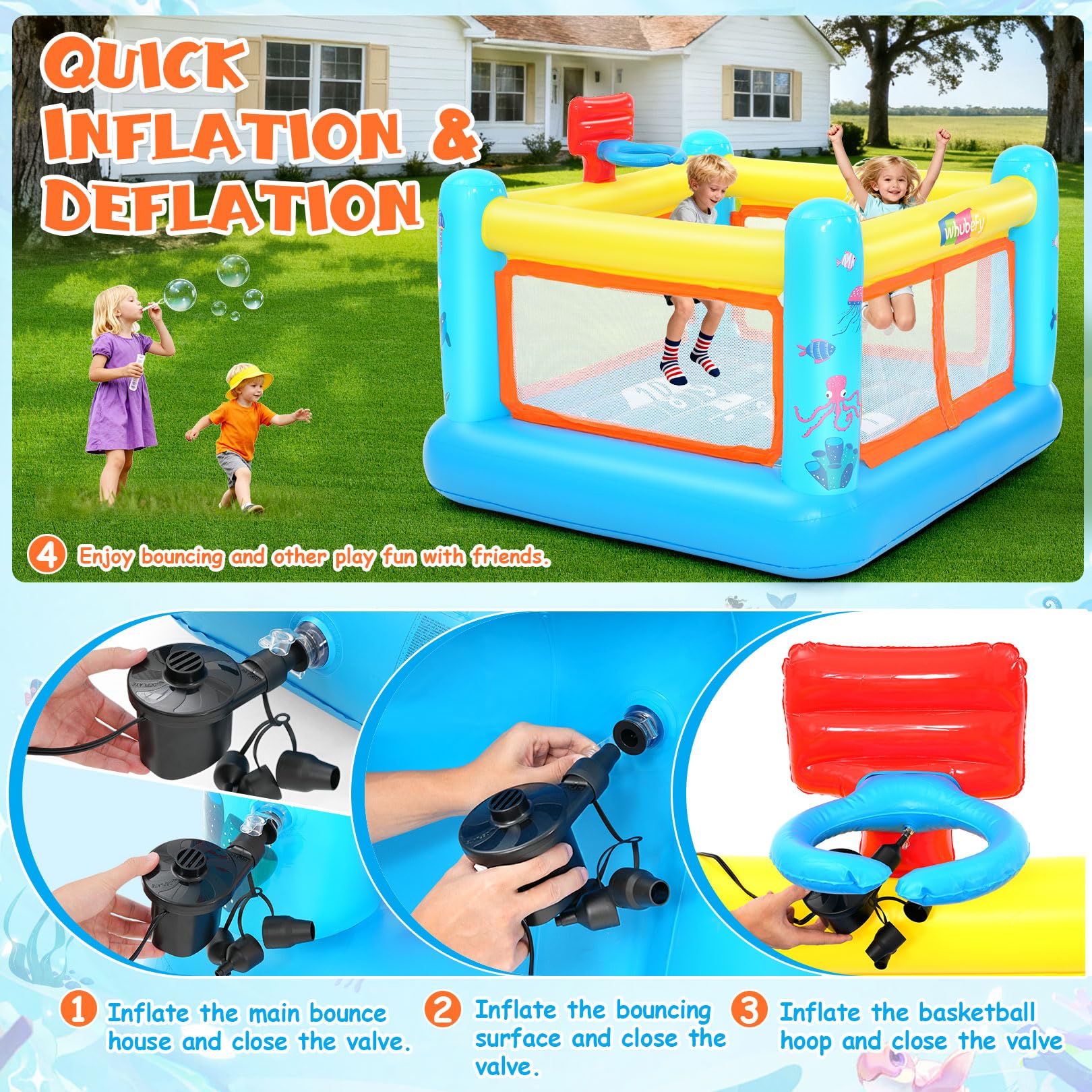 AKEYDIY Bounce House game map area encourages imaginative play and motor skills.