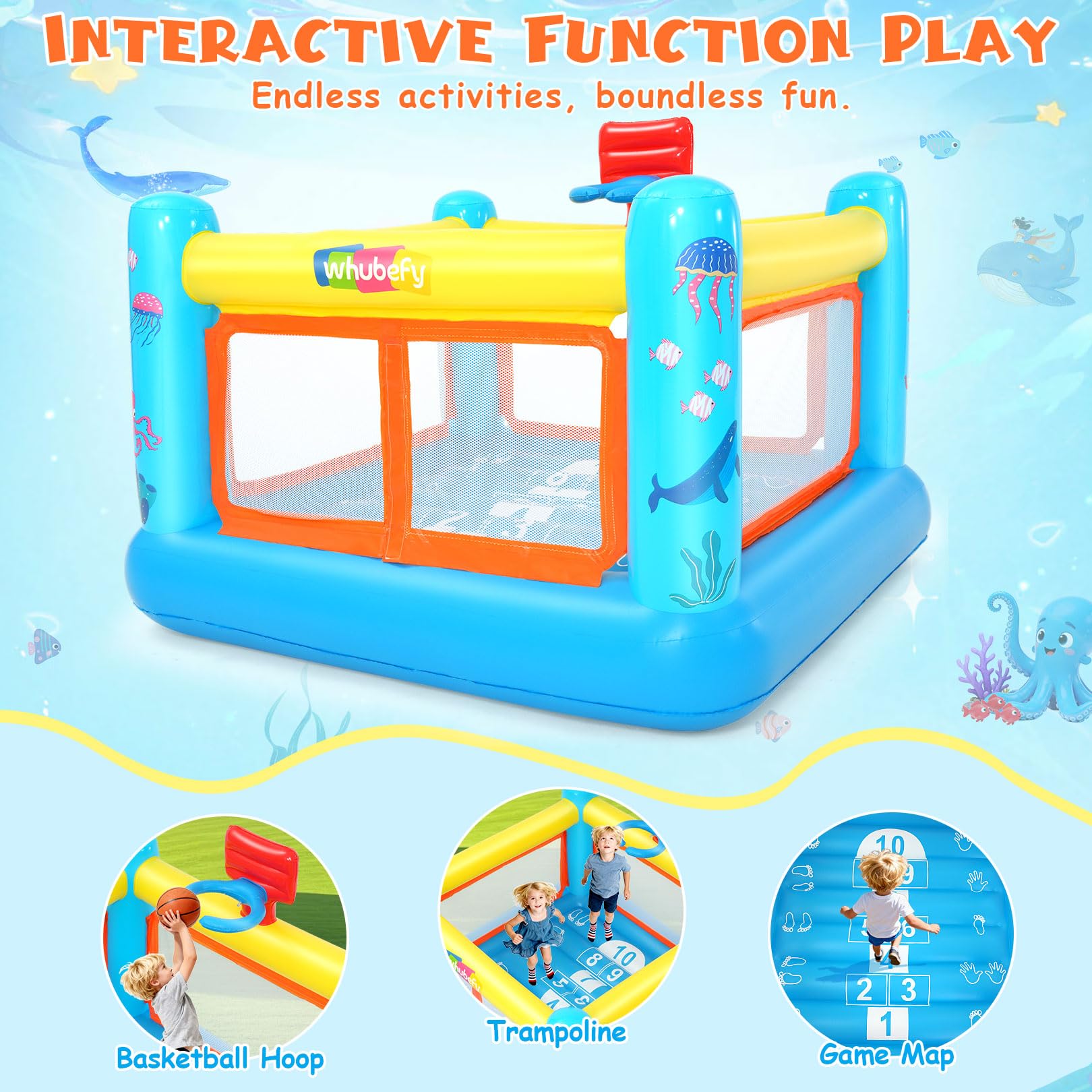 AKEYDIY Bounce House outdoor play scene highlights weather-ready fun.