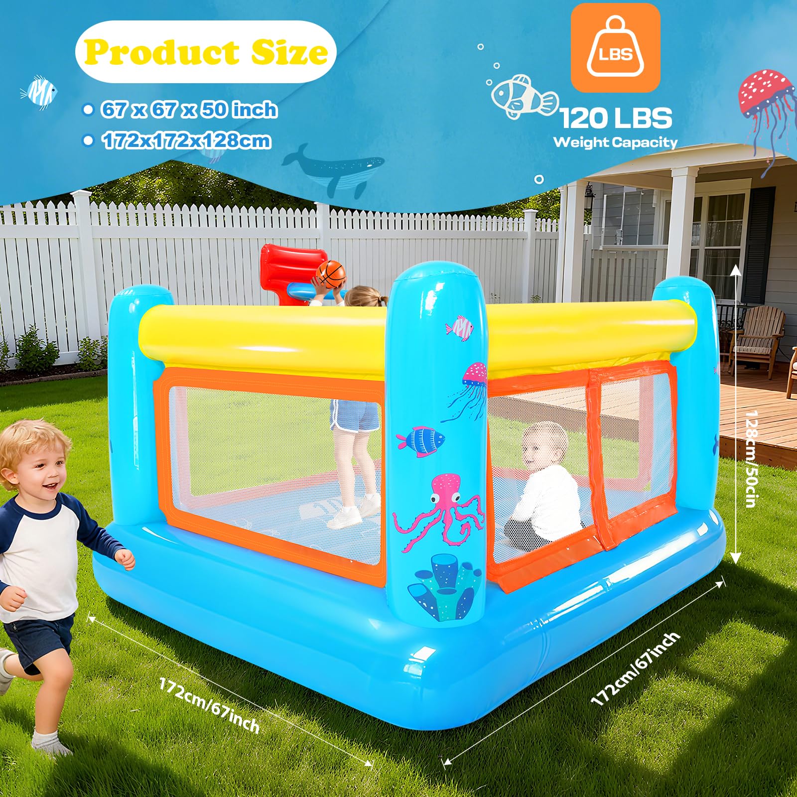 AKEYDIY bounce house includes a pump for quick setup.