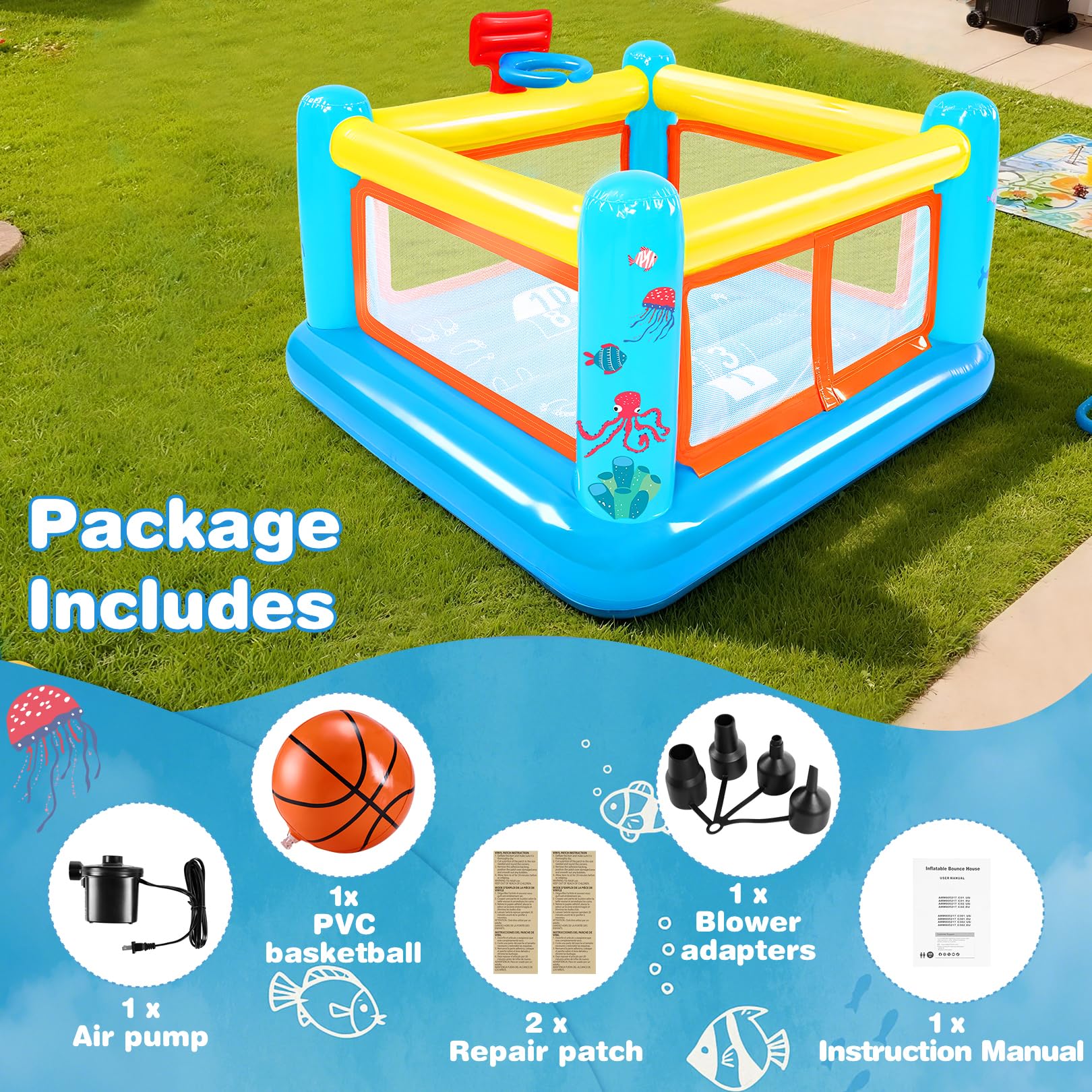 AKEYDIY bounce house designed for two kids with shared play.