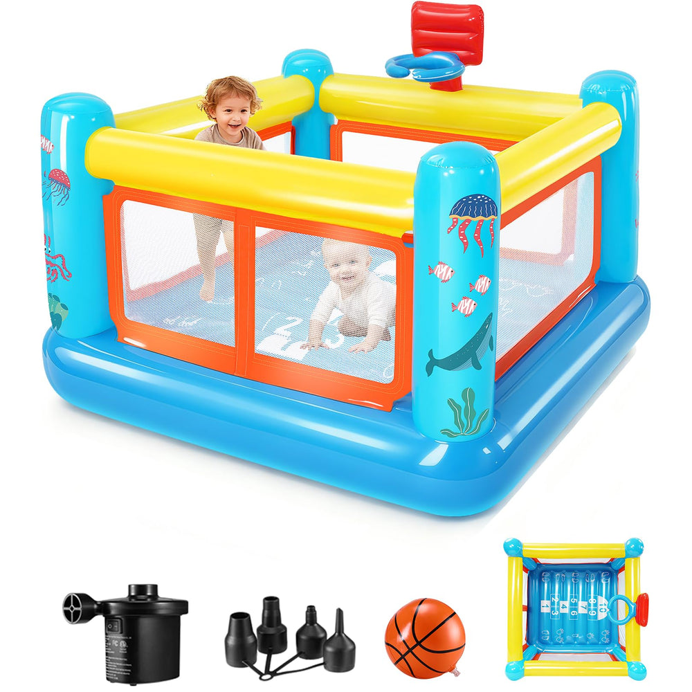 AKEYDIY inflatable bounce house indoors, safe PVC for energetic indoor play.