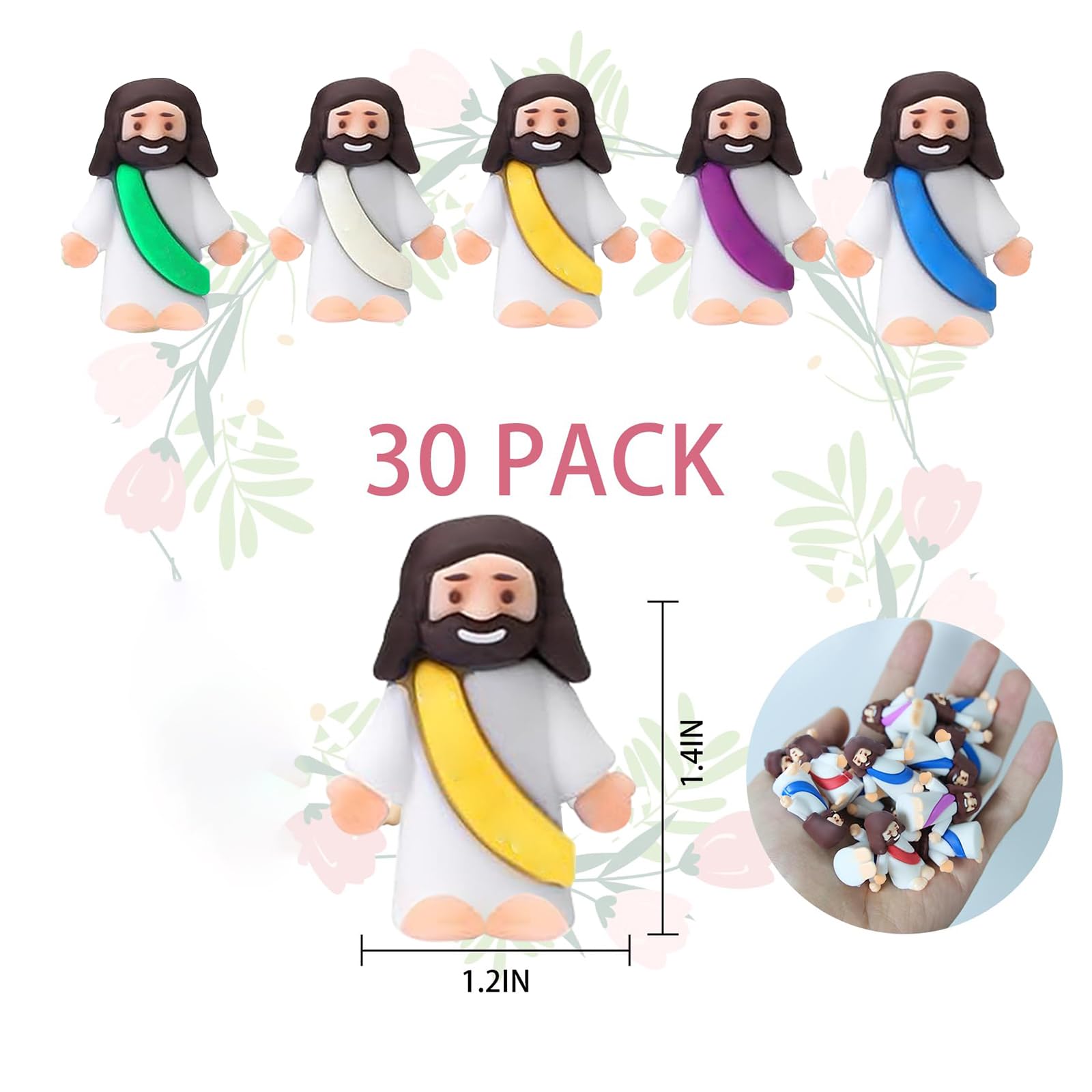 Close up of AKFAHOIF mini Jesus figures highlighting durable PVC finish