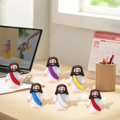 Colorful AKFAHOIF figures in red, purple, blue ready for Easter