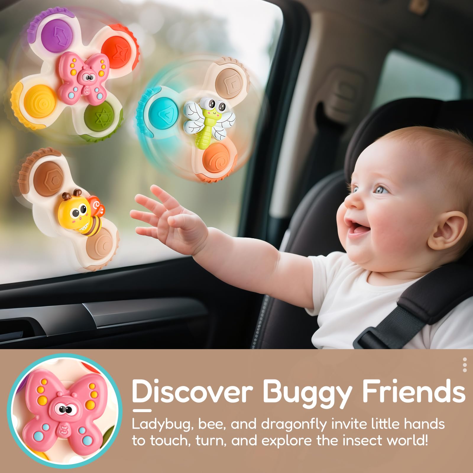 ALASOU airplane travel spinner sticks to surfaces during car journeys.