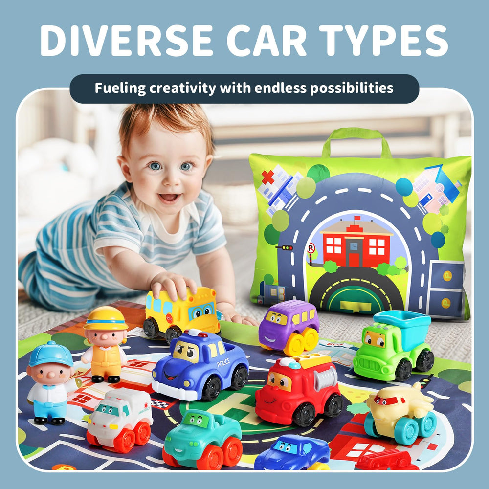 ALASOU baby figurines and rubber vehicles support imaginative play and motor skills