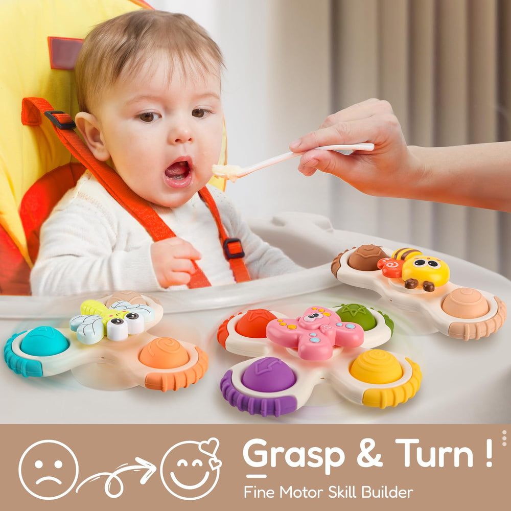 ALASOU colorful suction spinner aids sensory exploration for toddlers.