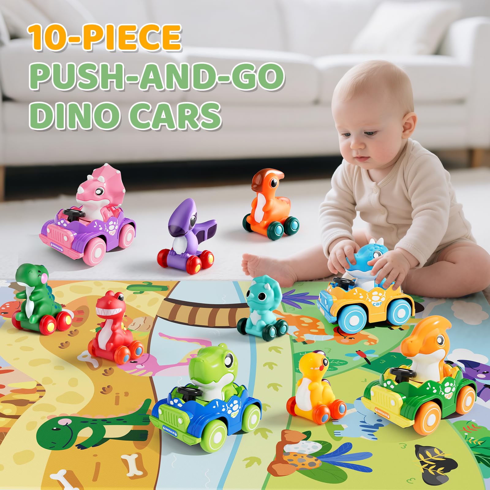 ALASOU plastic blue dinosaur car promotes fine motor exploration during play.