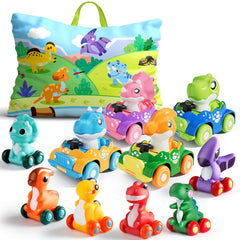 ALASOU plastic green dinosaur car for tactile play and color recognition.