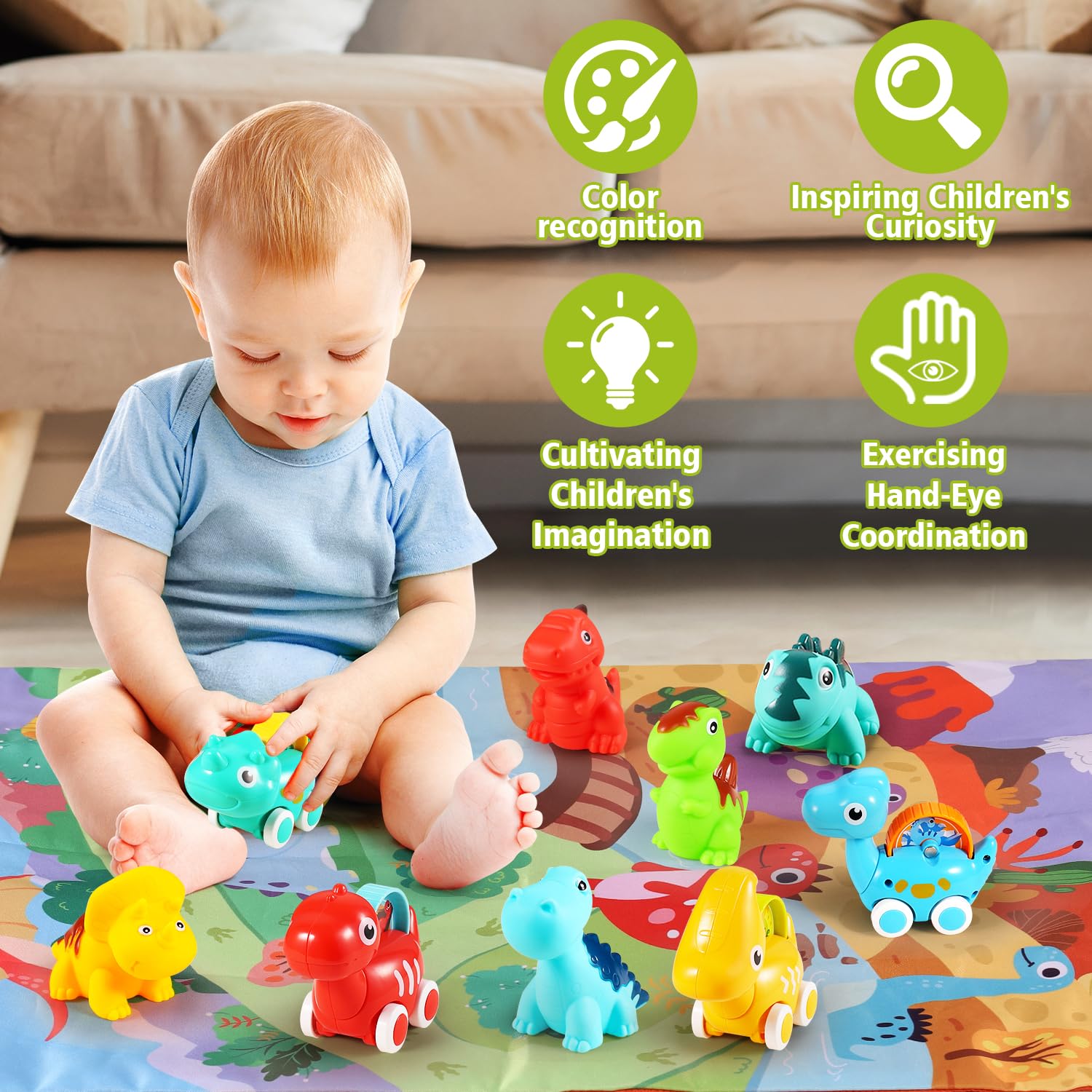 ALASOU push-pull dinosaur cars promote motor skills.