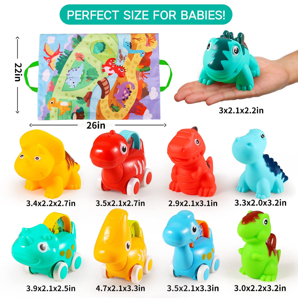 ALASOU dinosaur cars with storage bag for easy cleanup.