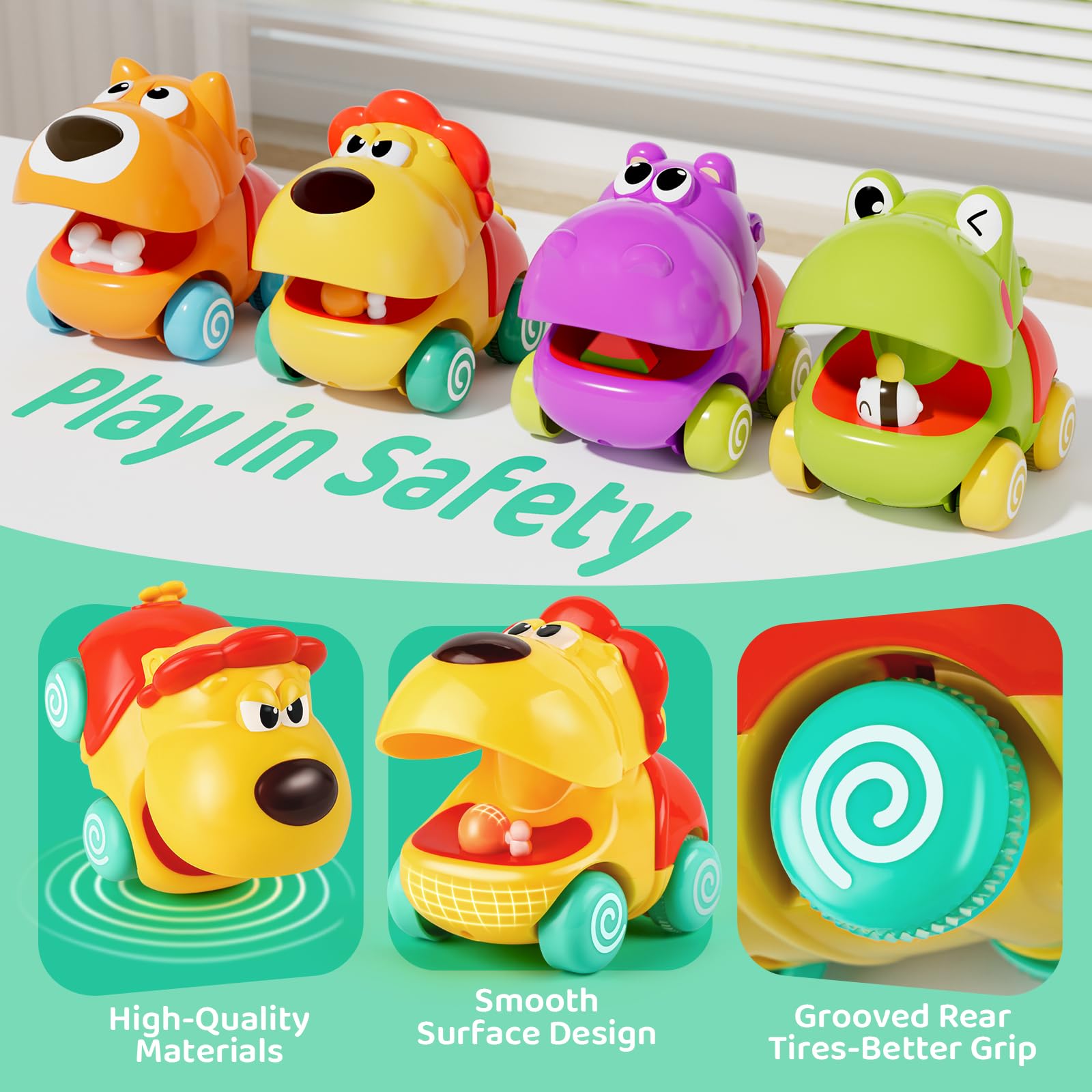 ALASOU Push and Go frog car toy with movable mouth.